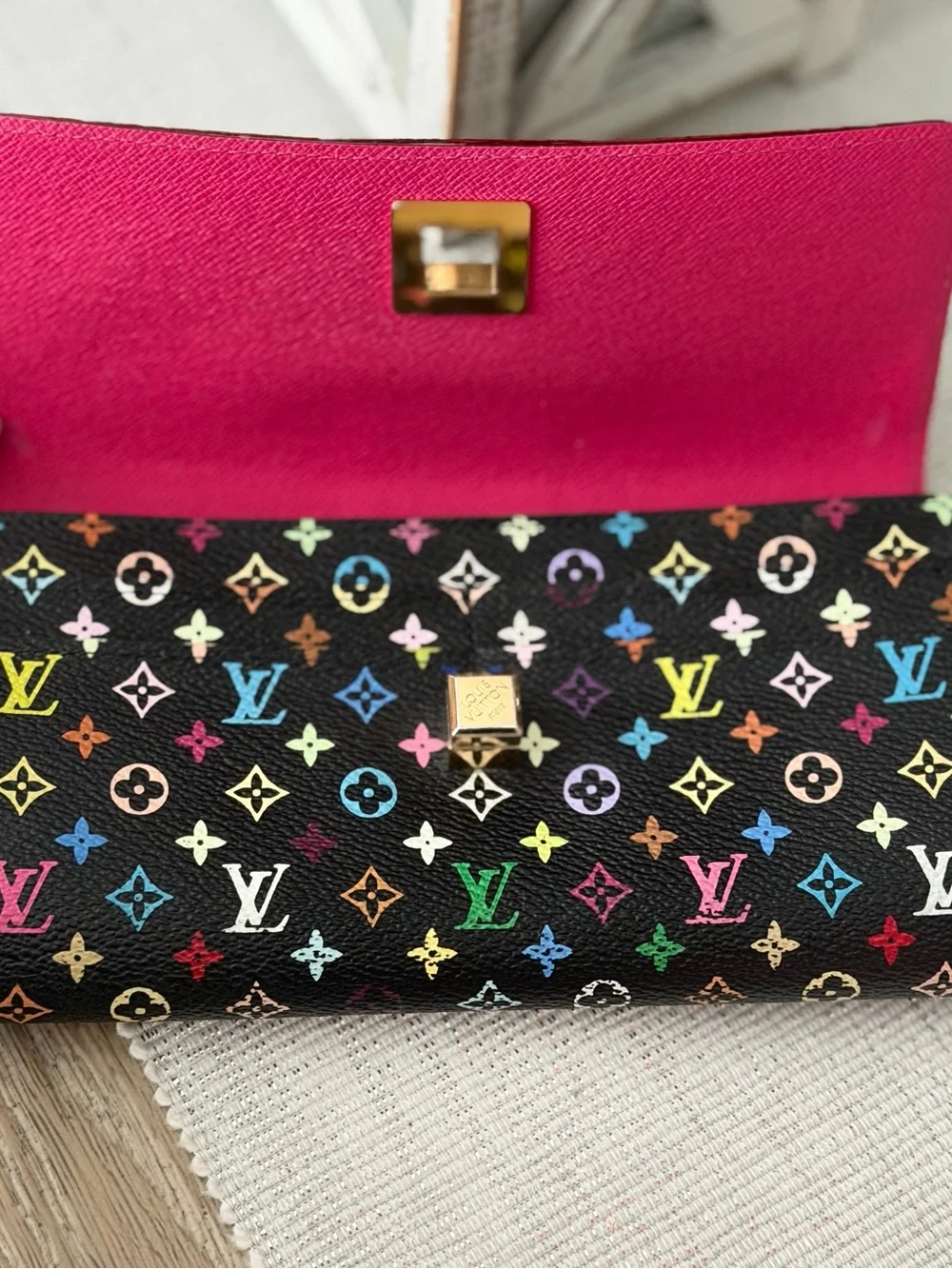 Louis Vuitton Black Multicolor Monogram Sarah Noeud Wallet with Bow leather Trim